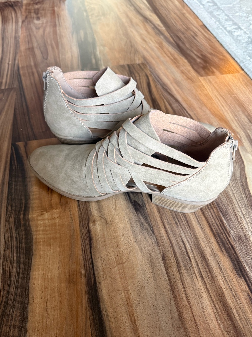 Qupid Women's Taupe Cutout Ankle Booties - Stylish Side Strap Design